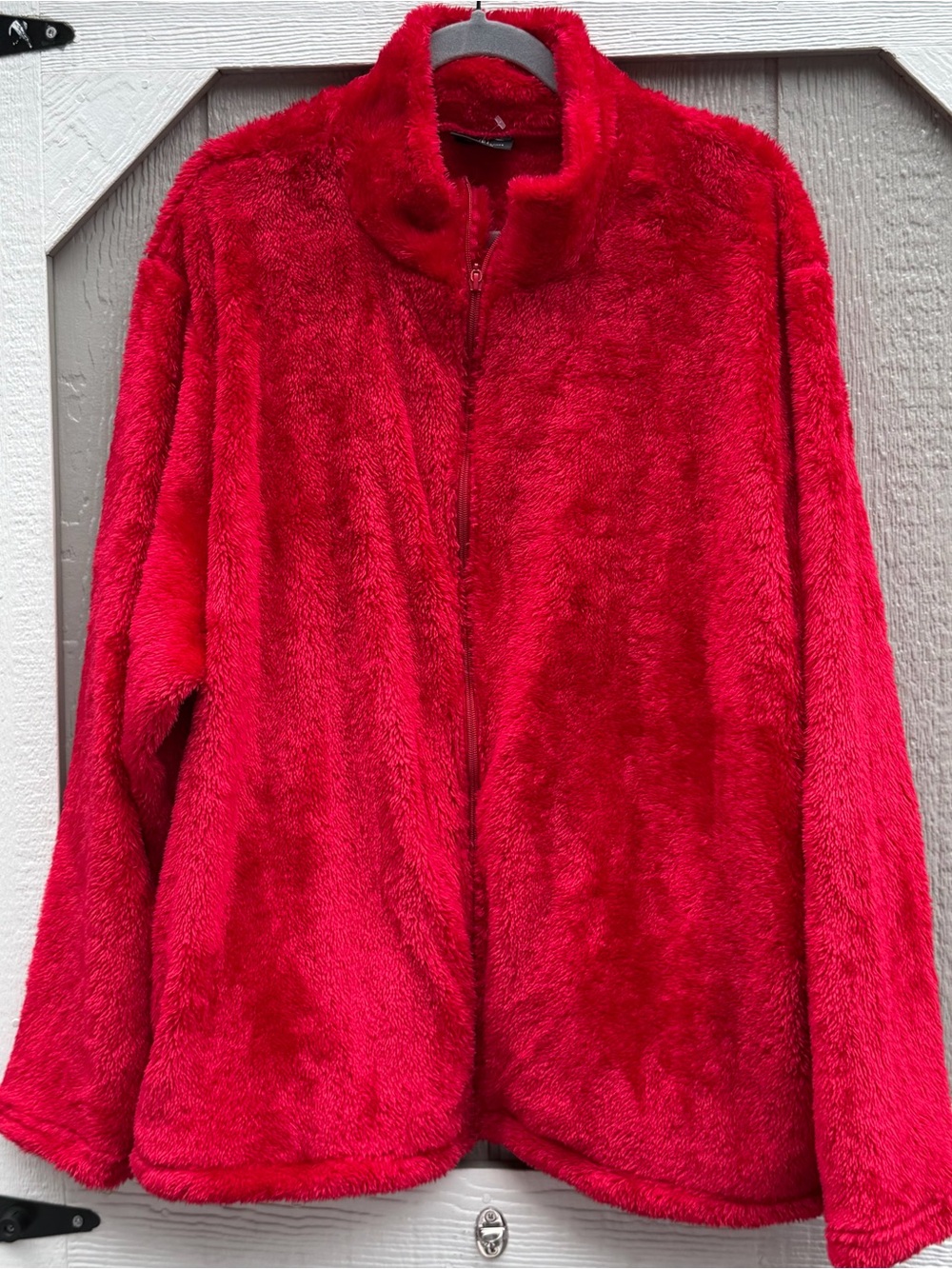 Essentials Plush Red Teddy Zip-Up Jacket